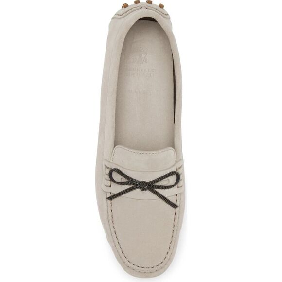 Brunello Cucinelli Monili embellished Suede Moccasins Loafers Stone 36.5